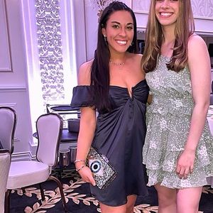 **WORN ONCE OLIVACEOUS SATIN DRESS**